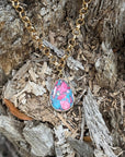 Pink Dahlia Teardrop Gold Chain Necklace
