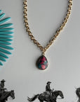 Pink Dahlia Teardrop Gold Chain Necklace