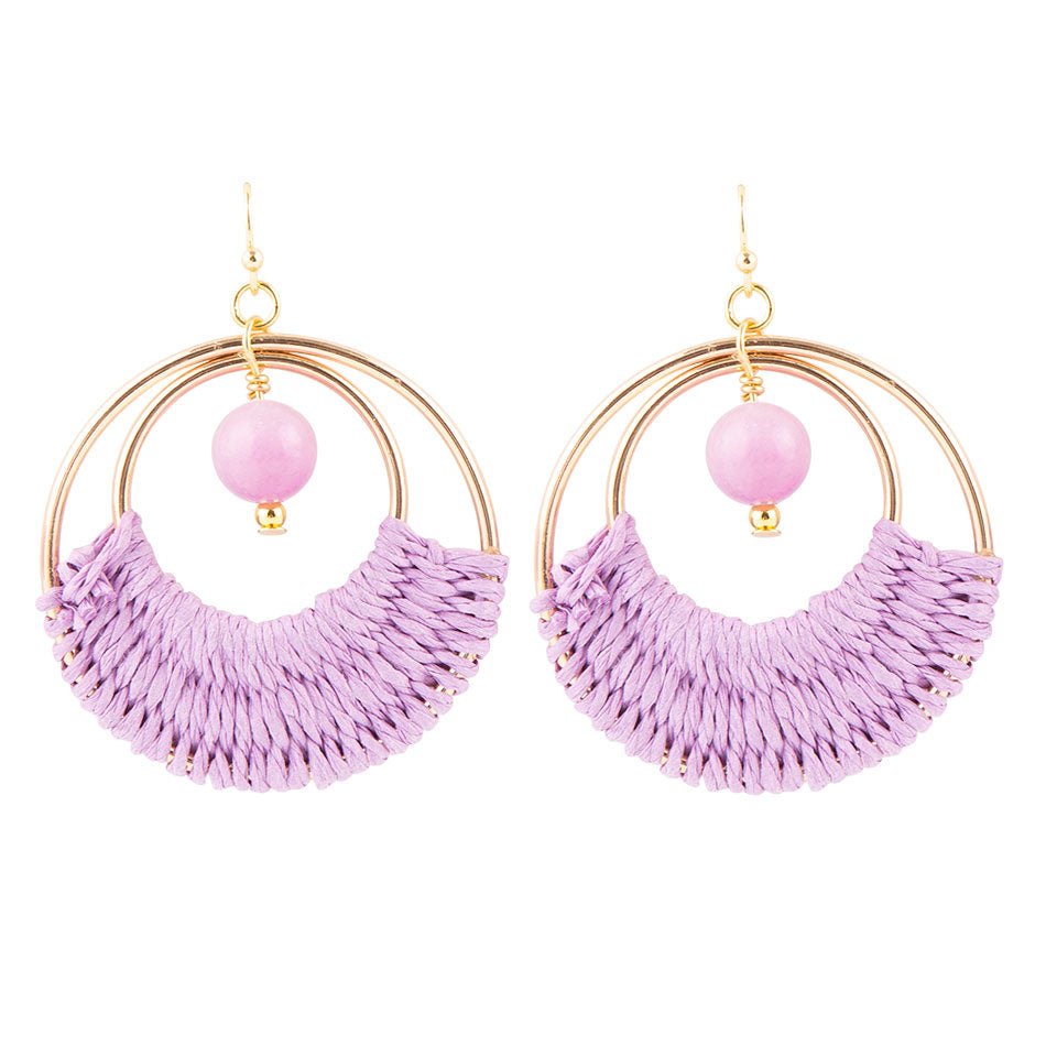 Pink Lilac Jade and Golden Woven Earrings