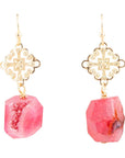 Pink Magenta Dreams Agate Golden Drop Earrings