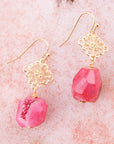 Pink Magenta Dreams Agate Golden Drop Earrings