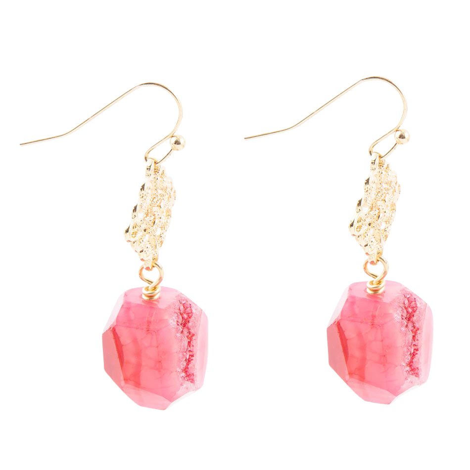 Pink Magenta Dreams Agate Golden Drop Earrings