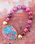 Pink Magenta Dreams Agate Slab Stretch Bracelet