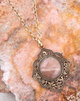 Pink Moonstone Golden Pendant Necklace