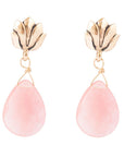 Pink Quartz Golden Lotus Drop Earrings