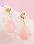 Pink Quartz Golden Lotus Drop Earrings