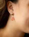 Pink Quartz Golden Lotus Drop Earrings