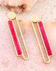 Pink Raspberry Quartz Elongated Golden Post Earrings