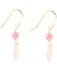 Pink Rhodonite and Golden Bronze Heart Charm Earrings