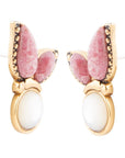 Pink Rhodonite and White Mother of Pearl Golden Butterflies Post Earrings