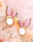 Pink Rhodonite and White Mother of Pearl Golden Butterflies Post Earrings