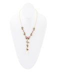 Pink Rhodonite and White Pearl Golden Butterflies Y Necklace