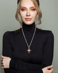 Pink Rhodonite Golden Cross Pendant Necklace