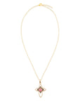 Pink Rhodonite Golden Cross Pendant Necklace