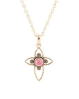 Pink Rhodonite Golden Cross Pendant Necklace