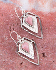 Pink Rhodonite Shield Sterling Silver Drop Earrings