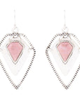 Pink Rhodonite Shield Sterling Silver Drop Earrings