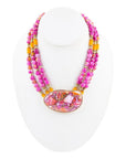 Pink Starburst Shell Statement Golden Necklace