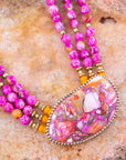 Pink Starburst Shell Statement Golden Necklace