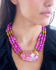 Pink Starburst Shell Statement Golden Necklace
