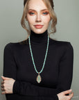 Plateau Blue Turquoise Golden Pendant Necklace
