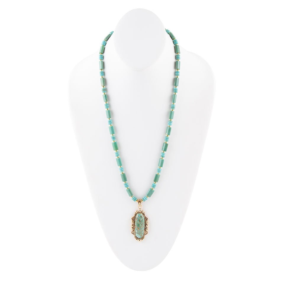Plateau Blue Turquoise Golden Pendant Necklace