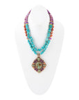 Prescott Blue Turquoise Purple and Orange Statement Pendant Golden Necklace