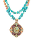 Prescott Blue Turquoise Purple and Orange Statement Pendant Golden Necklace