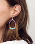 Prescott Blue Turquoise Purple and Orange Sterling Silver Drop Earrings