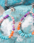 Prescott Blue Turquoise Purple and Orange Sterling Silver Drop Earrings