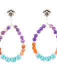 Prescott Blue Turquoise Purple and Orange Sterling Silver Drop Earrings