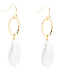 Pretty Drops of White Freshwater Pearl Golden Drop Earrings