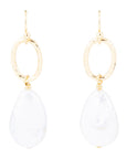 Pretty Drops of White Freshwater Pearl Golden Drop Earrings