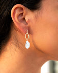 Pretty Drops of White Freshwater Pearl Golden Drop Earrings