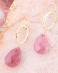 Pretty Drops of Pink Rhodonite Golden Drop Earrings