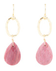 Pretty Drops of Pink Rhodonite Golden Drop Earrings