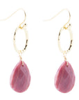 Pretty Drops of Pink Rhodonite Golden Drop Earrings