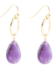 Pretty Drops of Purple Amethyst Golden Drop Earrings
