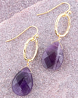 Pretty Drops of Purple Amethyst Golden Drop Earrings