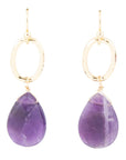 Pretty Drops of Purple Amethyst Golden Drop Earrings