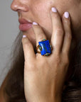 Prismatic Blue Lapis and Malachite Golden Ring