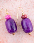 Purple Agate Drop Golden Earrings