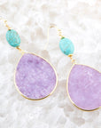 Purple Amethyst Tear Golden Drop Earrings