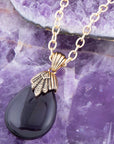 Purple Quartz Teardrop Golden Pendant Necklace
