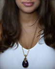 Purple Quartz Teardrop Golden Pendant Necklace