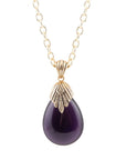 Purple Quartz Teardrop Golden Pendant Necklace