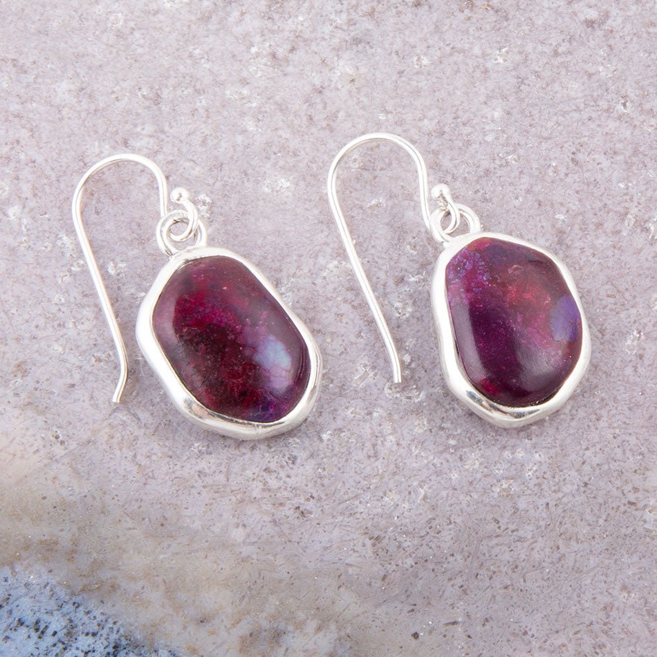 Purple Turquoise Drop Earrings - Sterling Silver