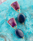Purple Turquoise Indigo Golden Clip Earrings