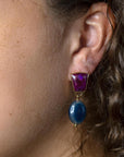 Purple Turquoise Indigo Golden Clip Earrings