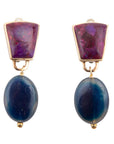 Purple Turquoise Indigo Golden Clip Earrings